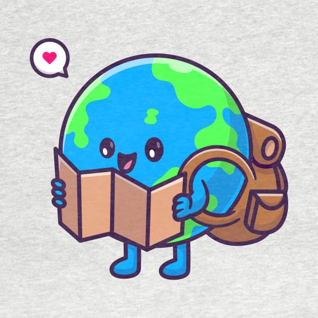 Cute Earth Globe Backpacker Holding Map Cartoon by Catalyst Labs